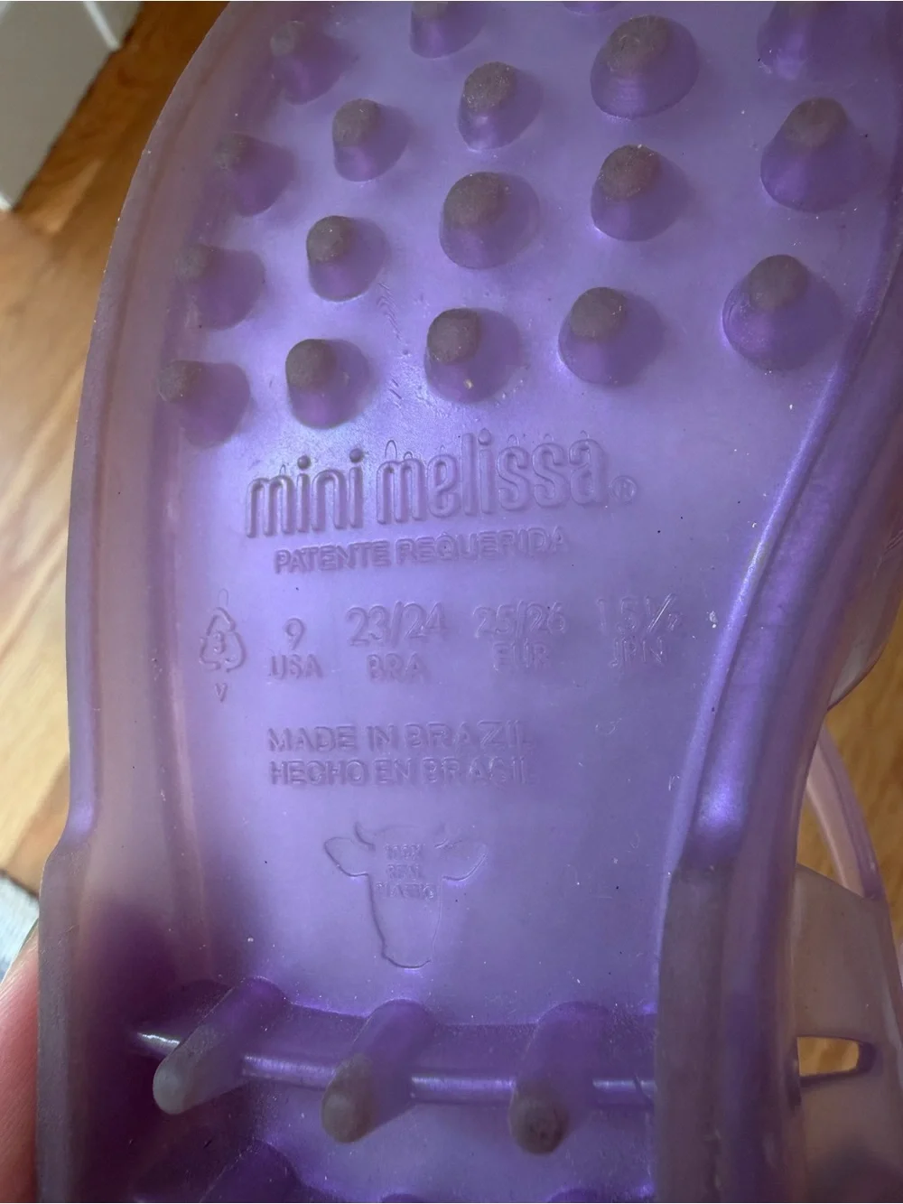 Mini Melissa Girls' Purple Jelly Sandals with Glitter Star & Rainbow, size 9